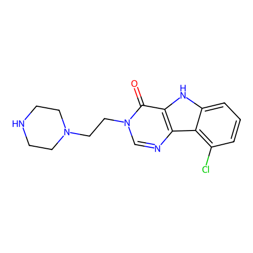 9-chloro-3-[2-(piperazin-1-yl)ethyl]-3,5-dihydro-4H-pyrimido[5,4-b]indol-4-one structure