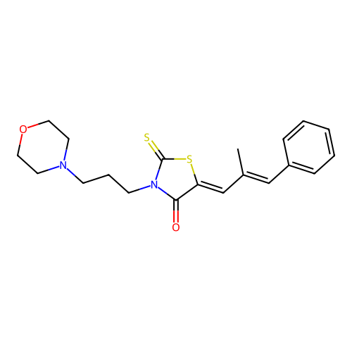 (Z)-5-((E)-2-methyl-3-phenylallylidene)-3-(3-morpholinopropyl)-2-thioxothiazolidin-4-one structure