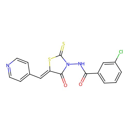 3-chloro-N-[(5Z)-4-oxo-5-(pyridin-4-ylmethylidene)-2-thioxo-1,3-thiazolidin-3-yl]benzamide structure