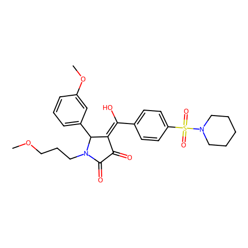 (4E)-4-[hydroxy-(4-piperidin-1-ylsulfonylphenyl)methylidene]-5-(3-methoxyphenyl)-1-(3-methoxypropyl)pyrrolidine-2,3-dione structure