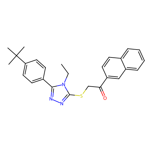2-{5-[4-(tert-butyl)phenyl]-4-ethyl(1,2,4-triazol-3-ylthio)}-1-(2-naphthyl)eth an-1-one structure