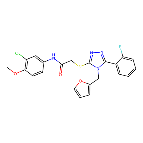 N-(3-chloro-4-methoxyphenyl)-2-{[5-(2-fluorophenyl)-4-(furan-2-ylmethyl)-4H-1,2,4-triazol-3-yl]sulfanyl}acetamide structure
