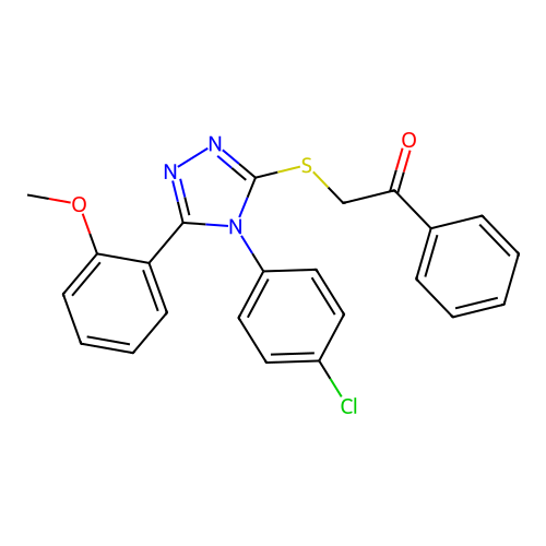 2-((4-(4-chlorophenyl)-5-(2-methoxyphenyl)-4H-1,2,4-triazol-3-yl)thio)-1-phenylethanone structure