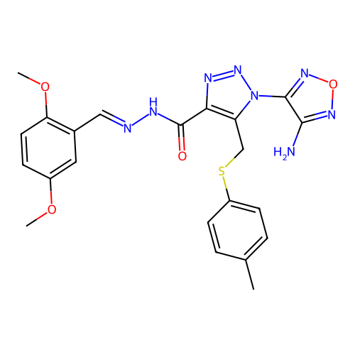 (E)-1-(4-amino-1,2,5-oxadiazol-3-yl)-N'-(2,5-dimethoxybenzylidene)-5-((p-tolylthio)methyl)-1H-1,2,3-triazole-4-carbohydrazide structure