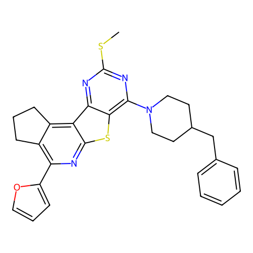 7-(4-benzylpiperidin-1-yl)-4-(furan-2-yl)-9-(methylsulfanyl)-2,3-dihydro-1H-cyclopenta[4',5']pyrido[3',2':4,5]thieno[3,2-d]pyrimidine structure