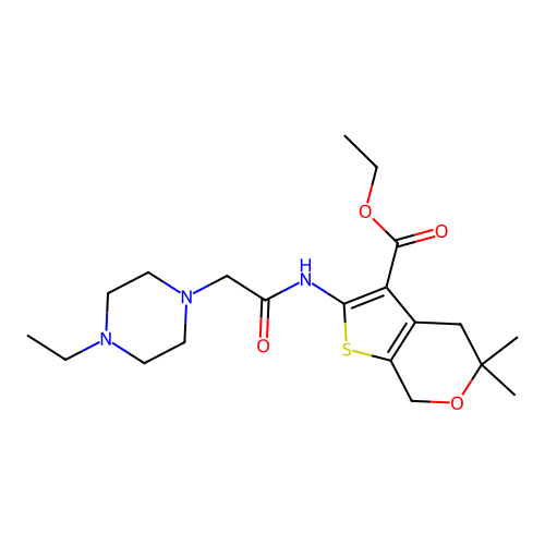 ethyl 2-(2-(4-ethylpiperazin-1-yl)acetamido)-5,5-dimethyl-5,7-dihydro-4H-thieno[2,3-c]pyran-3-carboxylate structure