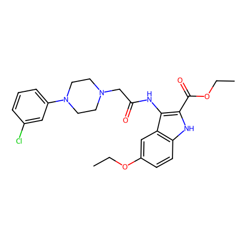 Ethyl 3-[[2-[4-(3-chlorophenyl)piperazin-1-yl]acetyl]amino]-5-ethoxy-1H-indole-2-carboxylate structure