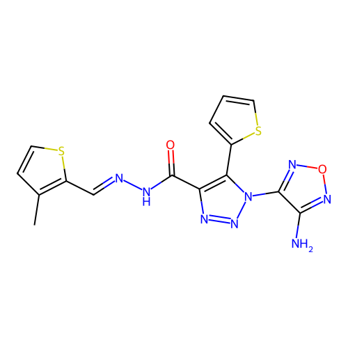 (E)-1-(4-amino-1,2,5-oxadiazol-3-yl)-N'-((3-methylthiophen-2-yl)methylene)-5-(thiophen-2-yl)-1H-1,2,3-triazole-4-carbohydrazide structure