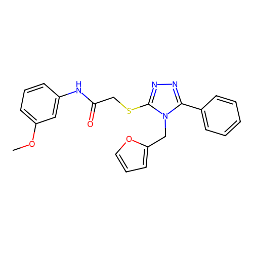 2-[[4-(2-furylmethyl)-5-phenyl-1,2,4-triazol-3-yl]sulfanyl]-N-(3-methoxyphenyl)acetamide structure