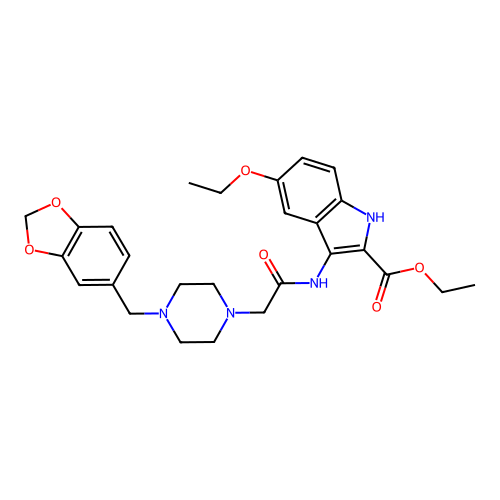 ethyl 3-({[4-(1,3-benzodioxol-5-ylmethyl)piperazin-1-yl]acetyl}amino)-5-ethoxy-1H-indole-2-carboxylate structure