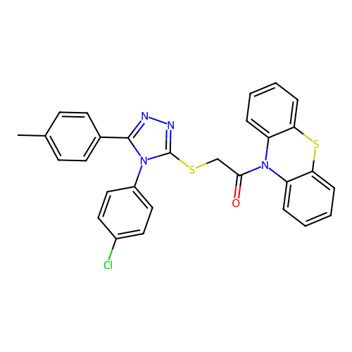 2-((4-(4-chlorophenyl)-5-(p-tolyl)-4H-1,2,4-triazol-3-yl)thio)-1-(10H-phenothiazin-10-yl)ethanone structure