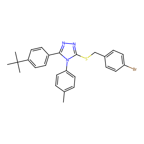 3-((4-bromobenzyl)thio)-5-(4-(tert-butyl)phenyl)-4-(p-tolyl)-4H-1,2,4-triazole structure