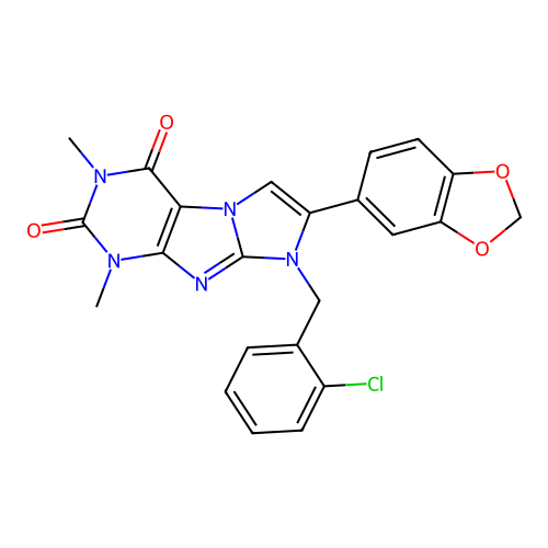 7-(1,3-benzodioxol-5-yl)-6-[(2-chlorophenyl)methyl]-2,4-dimethylpurino[7,8-a]imidazole-1,3-dione structure