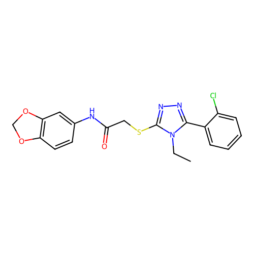 N-(1,3-benzodioxol-5-yl)-2-[[5-(2-chlorophenyl)-4-ethyl-1,2,4-triazol-3-yl]sulfanyl]acetamide structure