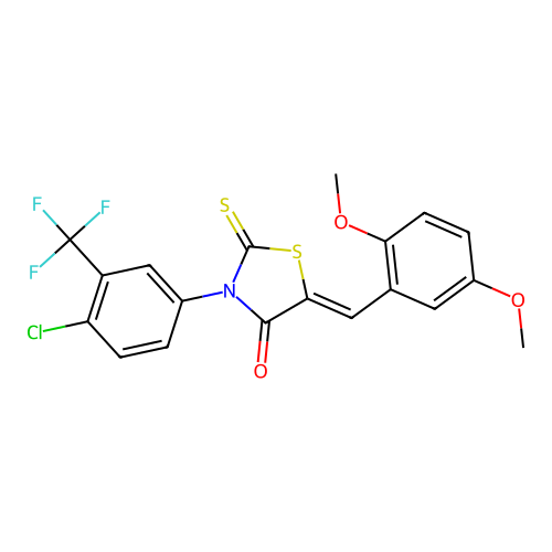 (Z)-3-(4-chloro-3-(trifluoromethyl)phenyl)-5-(2,5-dimethoxybenzylidene)-2-thioxothiazolidin-4-one structure