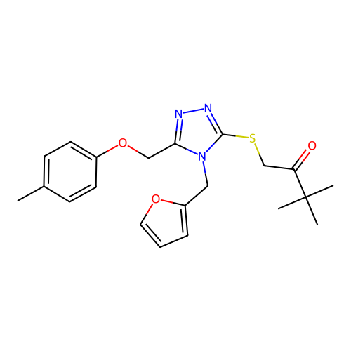 1-((4-(furan-2-ylmethyl)-5-((p-tolyloxy)methyl)-4H-1,2,4-triazol-3-yl)thio)-3,3-dimethylbutan-2-one structure