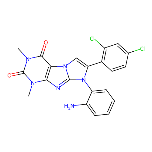 8-(2-aminophenyl)-7-(2,4-dichlorophenyl)-1,3-dimethyl-1H-imidazo[2,1-f]purine-2,4(3H,8H)-dione structure
