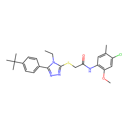 2-{[5-(4-tert-butylphenyl)-4-ethyl-4H-1,2,4-triazol-3-yl]sulfanyl}-N-(4-chloro-2-methoxy-5-methylphenyl)acetamide structure