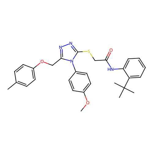 N-(2-(tert-butyl)phenyl)-2-((4-(4-methoxyphenyl)-5-((p-tolyloxy)methyl)-4H-1,2,4-triazol-3-yl)thio)acetamide structure