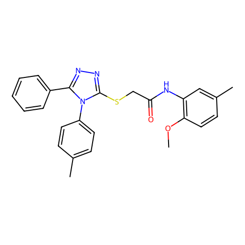 N-(2-methoxy-5-methylphenyl)-2-{[4-(4-methylphenyl)-5-phenyl-4H-1,2,4-triazol-3-yl]sulfanyl}acetamide structure
