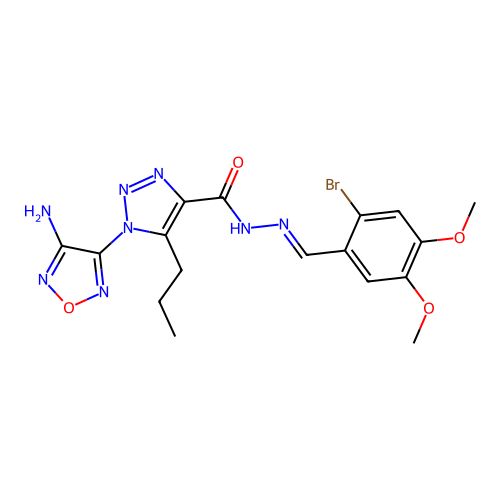 (E)-1-(4-amino-1,2,5-oxadiazol-3-yl)-N'-(2-bromo-4,5-dimethoxybenzylidene)-5-propyl-1H-1,2,3-triazole-4-carbohydrazide structure