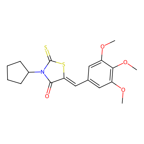 (5Z)-3-cyclopentyl-2-thioxo-5-(3,4,5-trimethoxybenzylidene)-1,3-thiazolidin-4-one structure