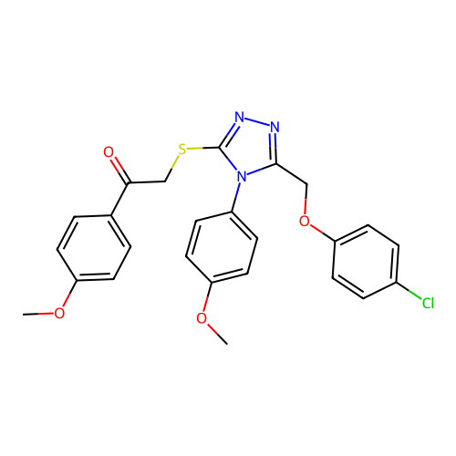2-((5-((4-chlorophenoxy)methyl)-4-(4-methoxyphenyl)-4H-1,2,4-triazol-3-yl)thio)-1-(4-methoxyphenyl)ethanone structure