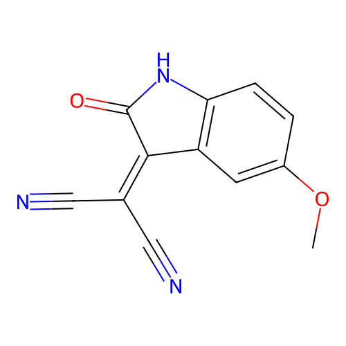 (5-methoxy-2-oxo-1,2-dihydro-3H-indol-3-ylidene)propanedinitrile structure