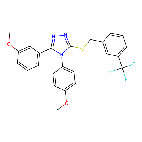 3-(3-methoxyphenyl)-4-(4-methoxyphenyl)-5-((3-(trifluoromethyl)benzyl)thio)-4H-1,2,4-triazole structure