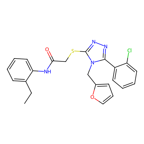 2-{[5-(2-chlorophenyl)-4-(furan-2-ylmethyl)-4H-1,2,4-triazol-3-yl]sulfanyl}-N-(2-ethylphenyl)acetamide structure
