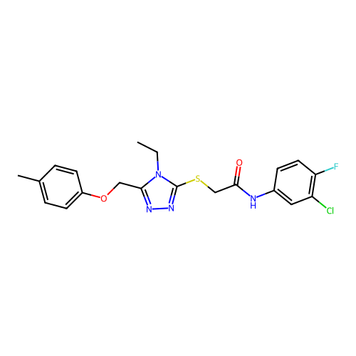 N-(3-chloro-4-fluorophenyl)-2-((4-ethyl-5-((p-tolyloxy)methyl)-4H-1,2,4-triazol-3-yl)thio)acetamide structure