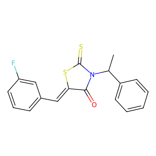 (5Z)-5-(3-fluorobenzylidene)-3-(1-phenylethyl)-2-thioxo-1,3-thiazolidin-4-one structure