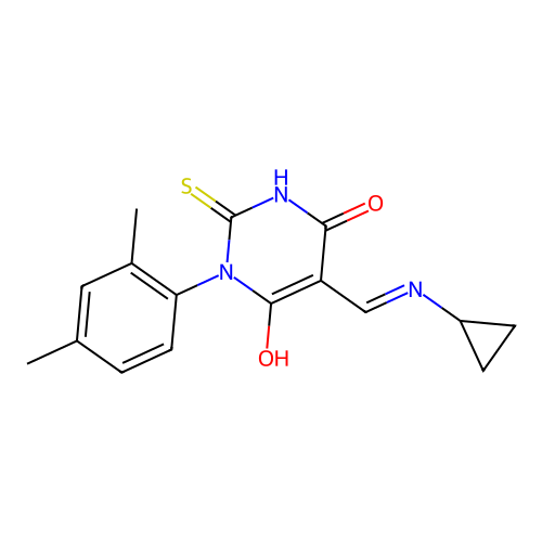 5-[(cyclopropylamino)methylidene]-1-(2,4-dimethylphenyl)-2-sulfanylidene-1,3-diazinane-4,6-dione structure