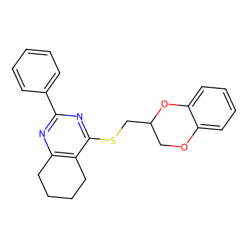 4-(2,3-dihydro-1,4-benzodioxin-3-ylmethylsulfanyl)-2-phenyl-5,6,7,8-tetrahydroquinazoline structure