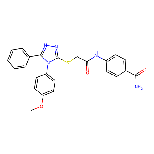 4-(2-((4-(4-methoxyphenyl)-5-phenyl-4H-1,2,4-triazol-3-yl)thio)acetamido)benzamide structure