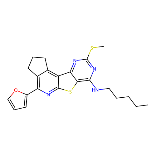 4-(furan-2-yl)-9-(methylsulfanyl)-N-pentyl-2,3-dihydro-1H-cyclopenta[4',5']pyrido[3',2':4,5]thieno[3,2-d]pyrimidin-7-amine structure
