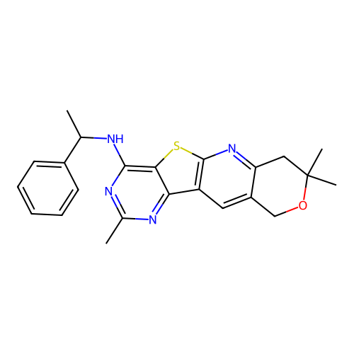 2,8,8-trimethyl-N-(1-phenylethyl)-7,10-dihydro-8H-pyrano[3'',4'':5',6']pyrido[3',2':4,5]thieno[3,2-d]pyrimidin-4-amine structure
