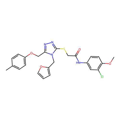 N-(3-chloro-4-methoxyphenyl)-2-((4-(furan-2-ylmethyl)-5-((p-tolyloxy)methyl)-4H-1,2,4-triazol-3-yl)thio)acetamide structure