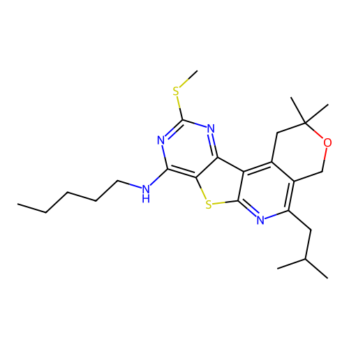 2,2-dimethyl-5-(2-methylpropyl)-10-(methylsulfanyl)-N-pentyl-1,4-dihydro-2H-pyrano[4'',3'':4',5']pyrido[3',2':4,5]thieno[3,2-d]pyrimidin-8-amine structure