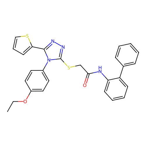 2-[[4-(4-ethoxyphenyl)-5-thiophen-2-yl-1,2,4-triazol-3-yl]sulfanyl]-N-(2-phenylphenyl)acetamide structure
