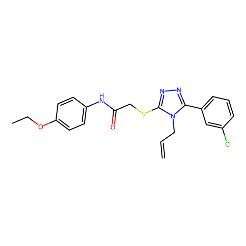 2-[[5-(3-chlorophenyl)-4-prop-2-enyl-1,2,4-triazol-3-yl]sulfanyl]-N-(4-ethoxyphenyl)acetamide structure