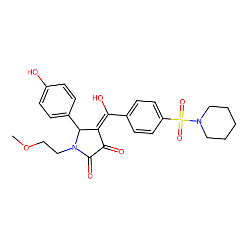 (4E)-5-(4-hydroxyphenyl)-4-[hydroxy-(4-piperidin-1-ylsulfonylphenyl)methylidene]-1-(2-methoxyethyl)pyrrolidine-2,3-dione structure