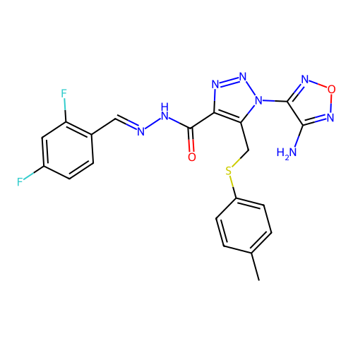 (E)-1-(4-amino-1,2,5-oxadiazol-3-yl)-N'-(2,4-difluorobenzylidene)-5-((p-tolylthio)methyl)-1H-1,2,3-triazole-4-carbohydrazide structure