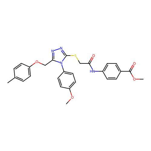 methyl 4-(2-((4-(4-methoxyphenyl)-5-((p-tolyloxy)methyl)-4H-1,2,4-triazol-3-yl)thio)acetamido)benzoate structure
