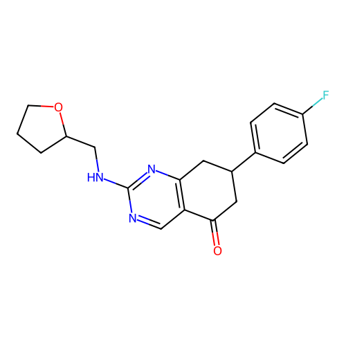 7-(4-fluorophenyl)-2-[(tetrahydrofuran-2-ylmethyl)amino]-7,8-dihydroquinazolin-5(6H)-one structure