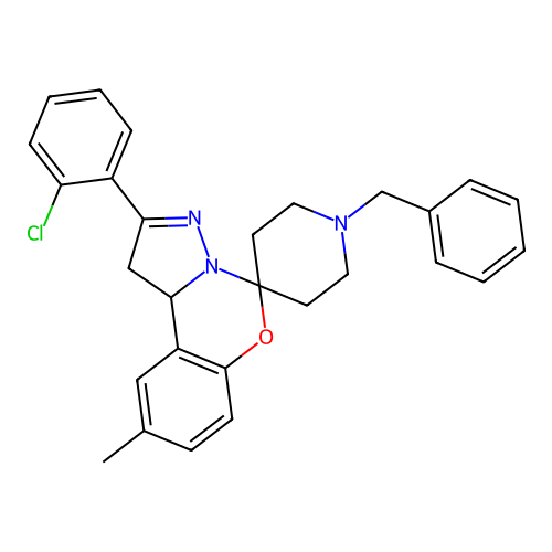 1'-benzyl-2-(2-chlorophenyl)-9-methyl-1,10b-dihydrospiro[benzo[e]pyrazolo[1,5-c][1,3]oxazine-5,4'-piperidine] structure