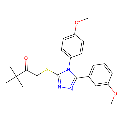 1-((5-(3-methoxyphenyl)-4-(4-methoxyphenyl)-4H-1,2,4-triazol-3-yl)thio)-3,3-dimethylbutan-2-one structure