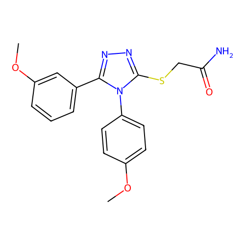 2-[[5-(3-methoxyphenyl)-4-(4-methoxyphenyl)-1,2,4-triazol-3-yl]sulfanyl]acetamide structure