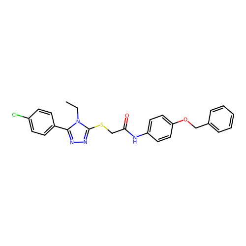 2-[[5-(4-chlorophenyl)-4-ethyl-1,2,4-triazol-3-yl]sulfanyl]-N-(4-phenylmethoxyphenyl)acetamide structure
