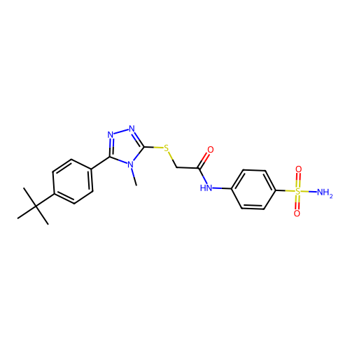 2-((5-(4-(tert-butyl)phenyl)-4-methyl-4H-1,2,4-triazol-3-yl)thio)-N-(4-sulfamoylphenyl)acetamide structure